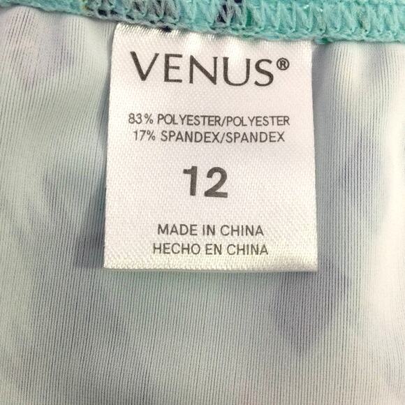 Venus Women's Sky Blue Leaf Pattern High Cut Bikini Bottom Size 12 - Picture 3 of 9